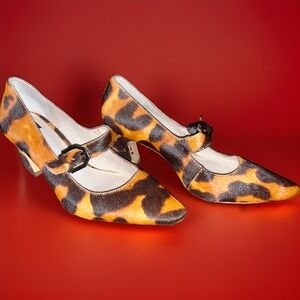 Louise et Cie Hiba Calf-Hair Mary Jane Pumps In Bold Leopard Print, Pointed Toe